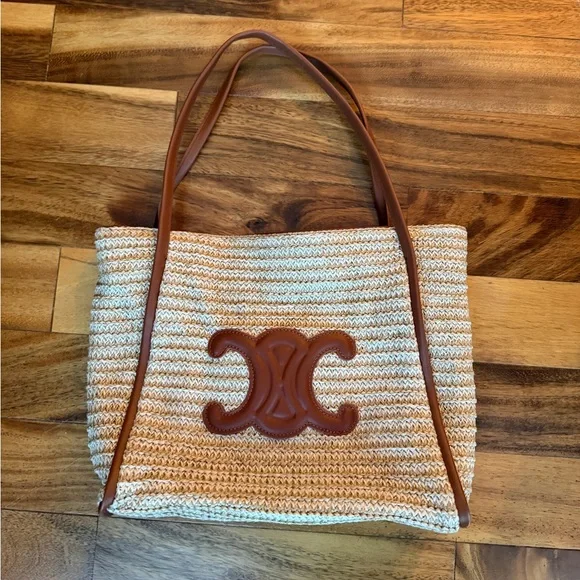 CE Woven Straw Tote Bag Crotchet Bag - Picture 1 of 5